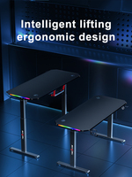 Bureau de jeu ergonomique à réglage manuel Bureau de jeu pour ordinateur RGB Tables de jeu avec porte-gobelet et crochet pour casque d'écoute