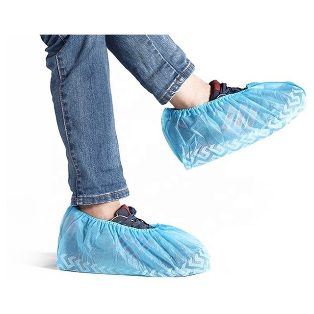 Non-woven Non-slip Shoe Cover Blue Hand Printing Workshop Hotel Disposable Adult Non-woven Shoe Cover  Dust-proof Bag Wholesale