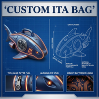 Sac à dos tactique personnalisé en forme de requin, rigide et renforcé, avec doublure à motif circuit, poignée supérieure, porte-objets, idéal pour le merchandising ou comme cadeau.