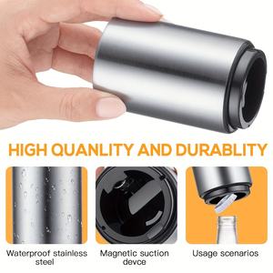 Abridor de Botellas de Cerveza Magnético de Metal, Automático, de Acero Inoxidable, con Sistema de Captura de Tapas - Product Image 3