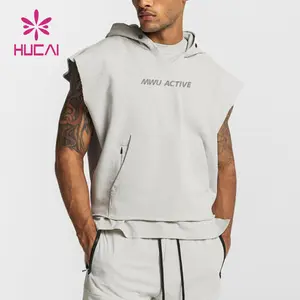 Custom logo high quality gray pockets plain lightweight white gym top sports gym cut off sleeveless Hoodies for men