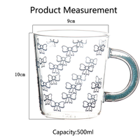 500ml schattige patroon glazen koffiemok van borosilicaatglas met glitterhandvat, Ins-stijl, hittebestendig glazen beker voor latte en ijskoffie