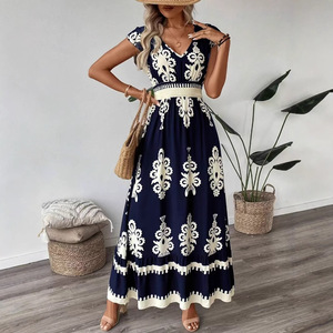 Vestido Maxi de Verano para Mujer, Talla Grande, Cuello en V, Manga Corta, Color Sólido, Casual, Elegante, para Oficina, Dropshipping Shopify - Product Image 2
