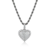 Collier pendentif cœur glacé pour femme, plaqué or, argent et rhodium, en laiton et zircon, avec chaîne corde, bijoux hip-hop