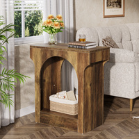 Table d'appoint étroite en bois convertible moderne en forme de C, marron et noir, pour chevet et table basse, portable