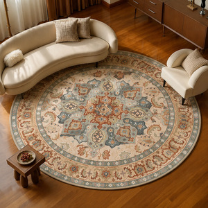 Tapis rond ethnique persan vintage, tapis d'intérieur pliable et lavable, tapis décoratif pour salon et chambre à coucher - Product Image 2