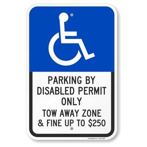 Estacionamiento por permiso para discapacitados, señal de estacionamiento para discapacitados de la <span class=keywords><strong>zona</strong></span> de remolque, <span class=keywords><strong>azul</strong></span>/negro sobre blanco - Product Image 1