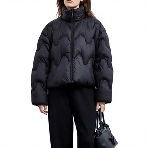 Blouson matelassé marron à col roulé avec fermeture éclair, coupe-vent épais, manteau d'hiver décontracté, coupe ample, longueur courte - Product Image 6