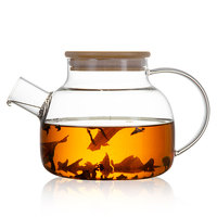 Théière en verre borosilicate transparent de 1000 ml, compatible avec les plaques de cuisson, avec couvercle en bambou, filtre amovible et bec verseur