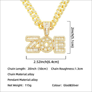 Collares con Colgante de Letra ZOE Estilo Hiphop Personalizados, Hechos a Mano, para Hombre, Joyería de Moda - Product Image 3
