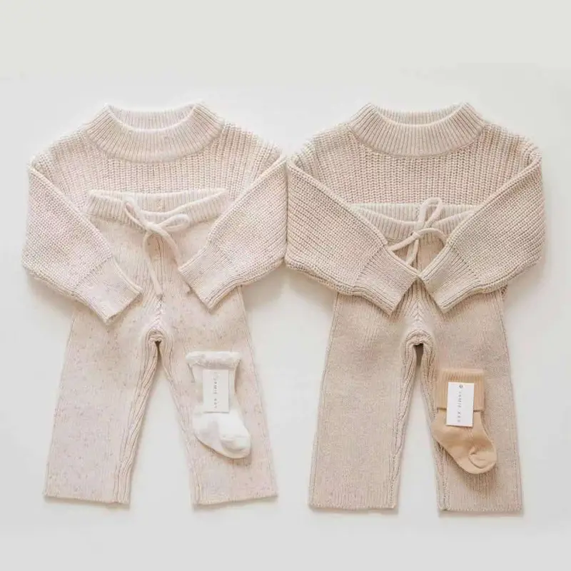 Enfants bébé fille garçon tricoté ensemble de vêtements pull + pantalon 2 pièces coton infantile enfant en bas âge tricots pull vêtements ensembles tenue 0-7 ans