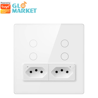 Glomarket Smart Tuya Zigbee Interrupteur d'éclairage avec prise brésilienne Commutateur 4 gangs Prise murale à distance intelligente Fonctionne avec Alexa Google Home