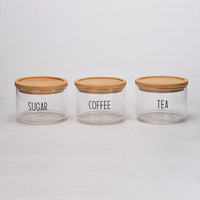 Ensemble de 3 bocaux en verre hermétiques avec couvercle en bambou pour le thé, le sucre et le café – Rangement de cuisine et vaisselle domestique