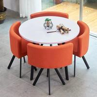 Table de réunion et de négociation moderne avec plateau en bois et structure métallique, 1 table et 4 chaises, ensemble table et chaises BTDT005 pour bureau