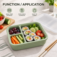 Boîte à lunch bento en silicone personnalisée à trois compartiments, corps moulé, couvercle transparent, boîte à lunch bento en silicone OEM pour la préparation des repas