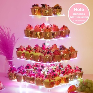 Soporte <span class=keywords><strong>de</strong></span> exhibición <span class=keywords><strong>de</strong></span> cupcakes cuadrado <span class=keywords><strong>de</strong></span> acrílico <span class=keywords><strong>de</strong></span> 4 niveles, ecológico y portátil, con luces LED, torre <span class=keywords><strong>de</strong></span> postres, soporte para pasteles, cumpleaños - Product Image 6