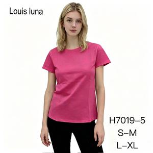 Maglietta da donna HDJ taglie forti traspirante colore rosa girocollo estiva a maniche corte casual in cotone H7019-5 - Product Image 1