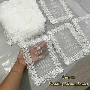 <span class=keywords><strong>Invito</strong></span> Matrimoniale Personalizzato Romantico in Pizzo Trasparente con Bordo in Pizzo, Inviti di Nozze di Lusso Fatti a Mano, Biglietti di Fidanzamento - Product Image 1