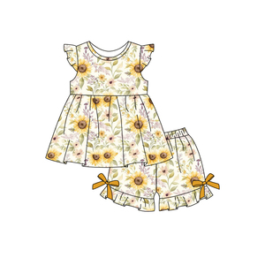 Ensembles de vêtements pour bébés filles en gros, ODM, personnalisés, imprimés floraux, haut à manches volantées + short, tenues décontractées d'été pour adolescentes - Product Image 4
