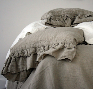 Set Copripiumino 100% Lino Stile Rustico con Copripiumino Arricciato e Federe Set di Biancheria da Letto in Lino Francese - Product Image 4