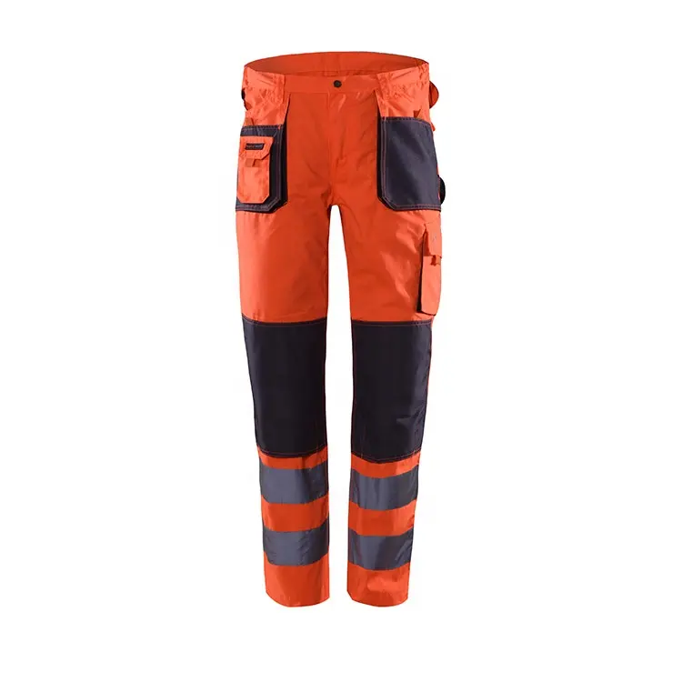 Pantalones de trabajo con cinta reflectante Hi vis para hombre, ropa de seguridad de Color fluorescente Industrial para construcción, pantalones de trabajo de carga