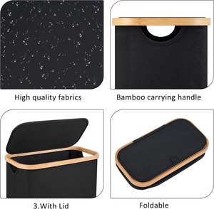 Panier à linge pliable en polyester réutilisable avec poignées en bambou et couvercle, sac amovible <span class=keywords><strong>pour</strong></span> jouets, serviettes, panier à linge haut - Product Image 2