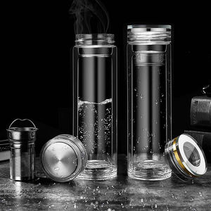 双壁创意金银边镜水晶玻璃水瓶带滤茶器热冷水 - Product Image 5