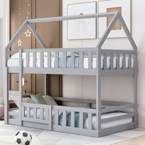 เตียงสองชั้นรูปทรงบ้านสีเทาสำหรับเด็ก พร้อมราวกั้น สำหรับห้องนอนเด็ก - Product Image 3