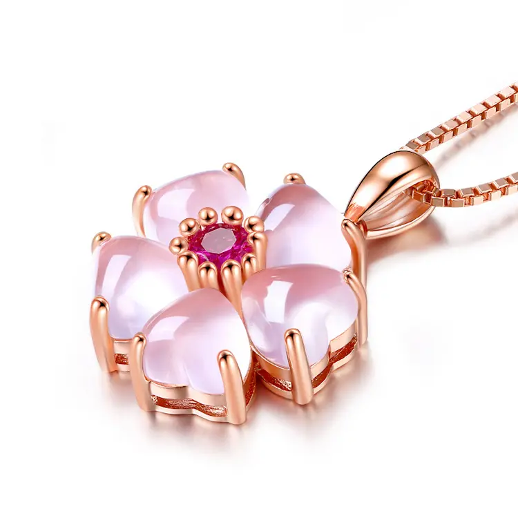 Collier marguerite élégant en fleur de pêche, couleur or Rose, Quartz Rose, Zircon, vente en gros,