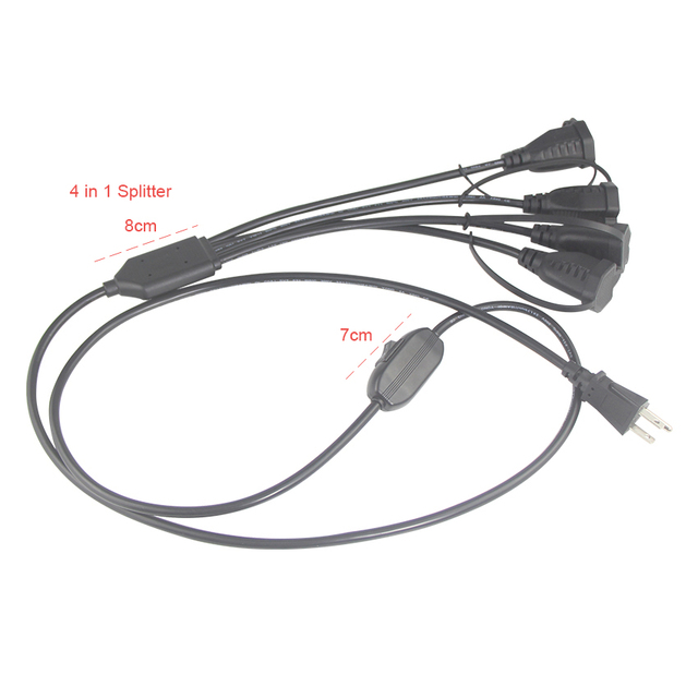 Indoor Extension Cord 15A 125V NEMA 5-15P to NEMA 5-15R 3-conductor 4 Ways-Outlet End Splitter Cords