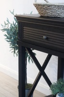 Table console moderne en bois massif noir pour entrée, couloir, avec 2 tiroirs