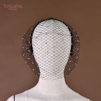 YouLaPan VA06-B Voile de mariée cage à oiseaux noir et blanc pour femme avec strass et bandeau à bord coupé pour banquets et fêtes
