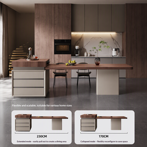 Mesa <span class=keywords><strong>de</strong></span> Cocina Moderna con Encimera <span class=keywords><strong>de</strong></span> <span class=keywords><strong>Piedra</strong></span> Sinterizada, Isla <span class=keywords><strong>de</strong></span> Cocina Extensible y Retráctil con Función <span class=keywords><strong>de</strong></span> Enchufe Oculto - Product Image 3