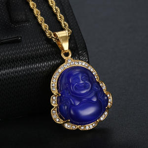 Bijoux Hip Hop Micro Pave cristal opale en acier inoxydable Jade chinois Maitreya bouddha collier pendentif 18k rappeur collier - Product Image 4