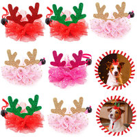 Chapeau de Noël et de la Saint-Valentin en tulle avec motif renne et étoile, accessoire universel pour animaux de compagnie (chats et chiens)