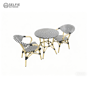 Chaise de salle à manger d'extérieur moderne en alliage d'aluminium et en rotin PE, entièrement imprimée en couleur - Product Image 3