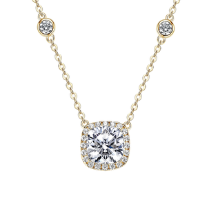 Collar con Colgante de Moissanita de 1 Quilate para Mujer, Joyería Fina de Moda, Cadena de Clavícula de Plata de Ley S925 con Diseño Geométrico - Product Image 1