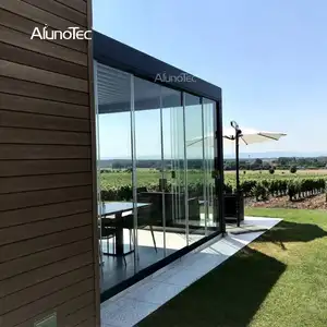 AlunoTec Porte coulissante extérieure en verre sans cadre, cadre en aluminium, conception de terrasse