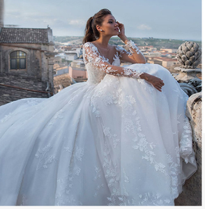 Di lusso A <span class=keywords><strong>Manica</strong></span> <span class=keywords><strong>Lunga</strong></span> Slim Fit Sposa Abito <span class=keywords><strong>Da</strong></span> Sposa Coda <span class=keywords><strong>Lunga</strong></span> - Product Image 6