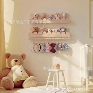 Wooden <b>Wall</b> <b>Mounted</b> Storage Rack For Kids Room With Hanging Rods And <b>Shelves</b> 3 Layers Multipurpose Organizer - Product Image 2