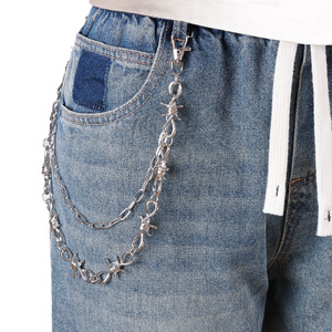 Cadena de cintura de doble capa con púas estilo Hip Hop Punk, de aleación de zinc, unisex, para decoración de mezclilla, cadena corporal informal - Product Image 5