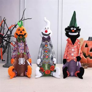 Spooky Cute 3pcs Halloween <b>Plush</b> Decor Glowing Pumpkin Ghost <b>Cat</b> Dolls with Color Flashing Lights Gift - Product Image 3
