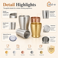 Vaso Reutilizable de Acero Inoxidable 304 de Doble Pared, Estilo Coreano con Rayas Horizontales, para Cerveza, Café o Agua, Personalizable, Venta al Por Mayor