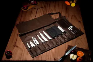 Custom High Quality Foldable Storage Pouch Kitchen Knives Bags Canvas Leather Chef Knife Roll Bag