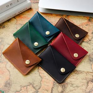 Personalized Handmade Genuine Leather Vintage Crazy Horse Snap Closure <b>Small</b> Credit ID Card Holder Mini Pocket <b>Purse</b> Unisex - Product Image 1