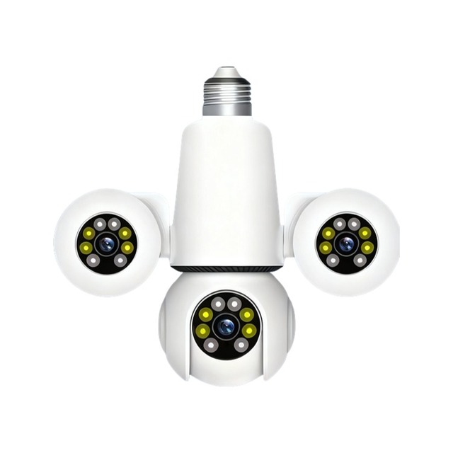 V380 6MP Three Lens Surveillance Security Camera Color Night Vision Two Way Audio E27 Blub WiFi Camera