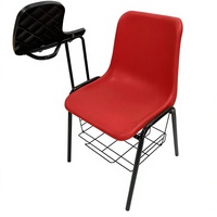 Chaise de bureau ergonomique avec tablette d'écriture intégrée et panier de rangement, structure en plastique et acier durable
