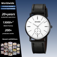 SKMEI 2308 Luxus-Quarzuhr mit schwarzem Echtlederarmband, wasserdicht, Quarzwerk, Herrenuhr