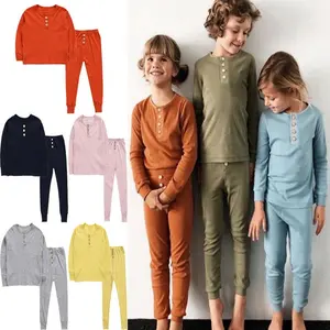 Pyjama en bambou pour bébé, manches longues, vêtement de nuit doux, en coton, élastique, 2 pièces, vente en gros, OEM,