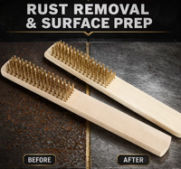 Brosse métallique à manche en bois avec poils en acier plaqué laiton pour l'élimination de la rouille industrielle, le nettoyage de surfaces DIY, garantie 3 ans